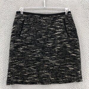 Talbots Skirt Women 4 Petite Black Wool Blend Marl Pocket Mini Pencil Straight*